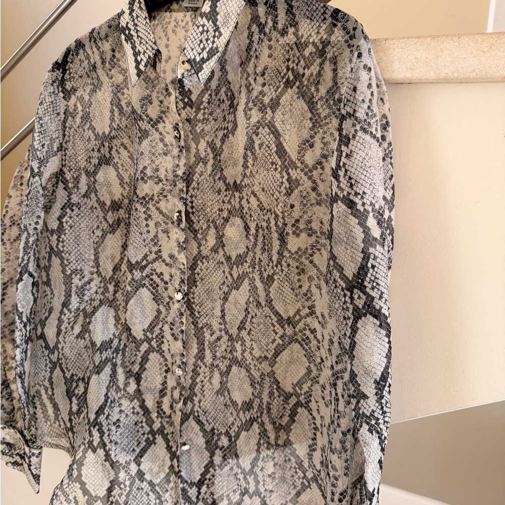 Vintage 90’s Emanuel Ungaro Sheer Snake-Print Button-Down Blouse - White & Black - Picture 14 of 14